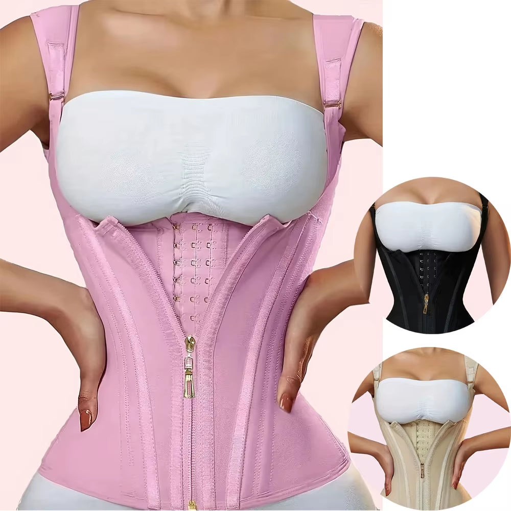 Women'S plus Size Tummy Control Corset Vest Cincher,Full Coverage Back Shapewear with Zipper &Buttoned Closure,Hard Control Belt