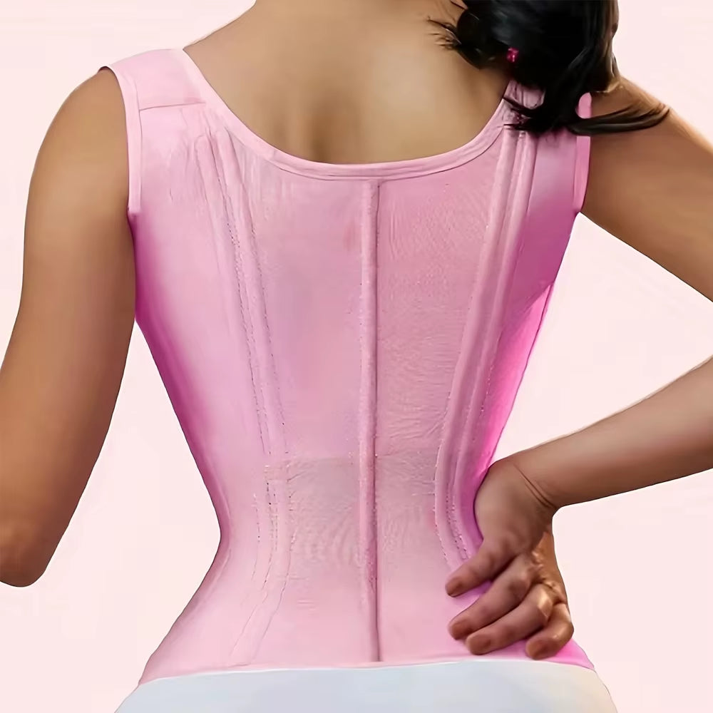 Women'S plus Size Tummy Control Corset Vest Cincher,Full Coverage Back Shapewear with Zipper &Buttoned Closure,Hard Control Belt
