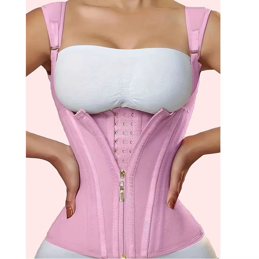 Women'S plus Size Tummy Control Corset Vest Cincher,Full Coverage Back Shapewear with Zipper &Buttoned Closure,Hard Control Belt