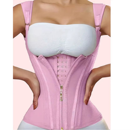Women'S plus Size Tummy Control Corset Vest Cincher,Full Coverage Back Shapewear with Zipper &Buttoned Closure,Hard Control Belt